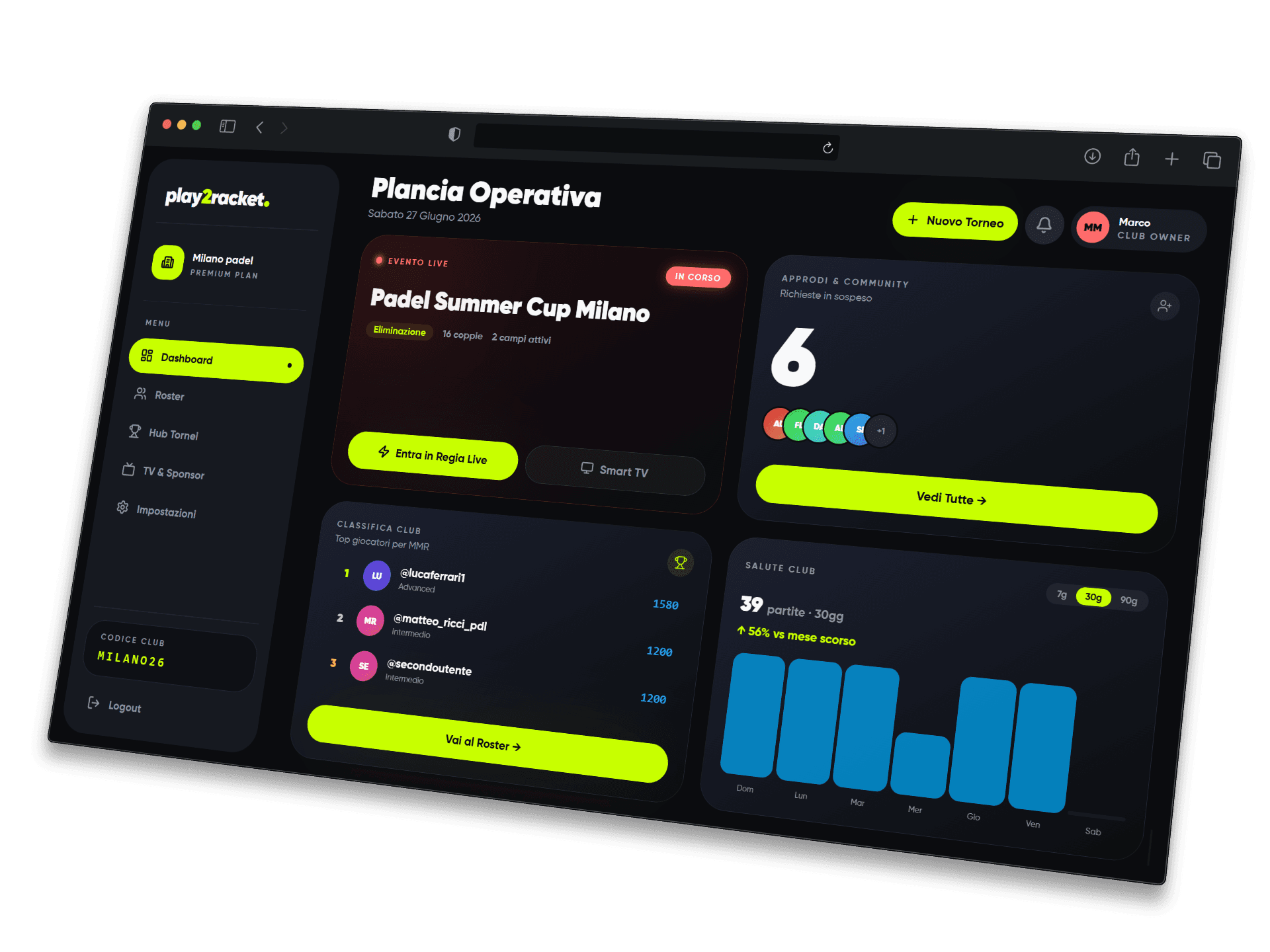 Play2Racket Dashboard